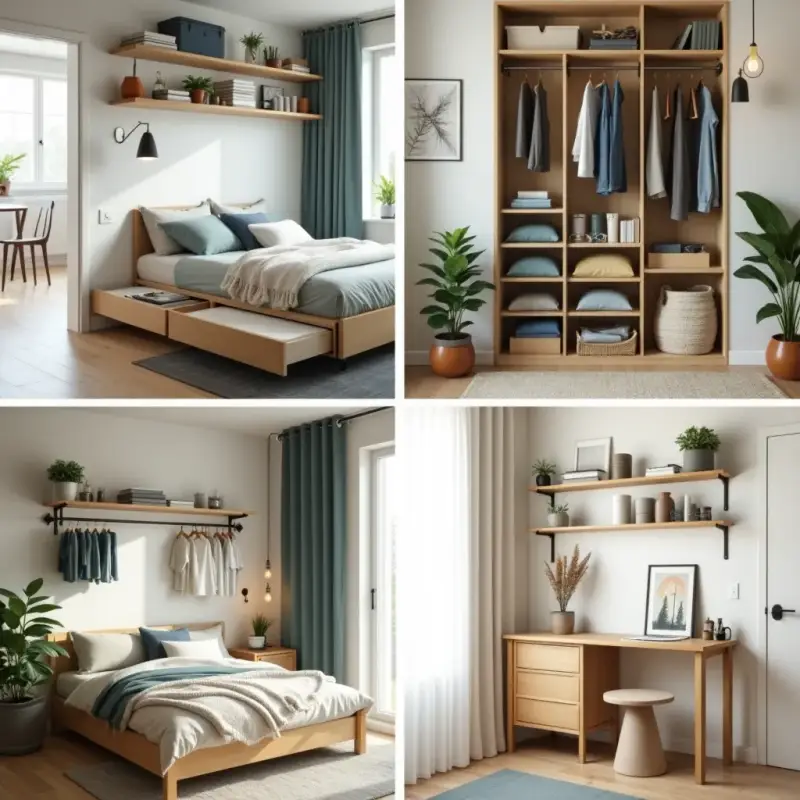 Four small picture what show how can organize the small space