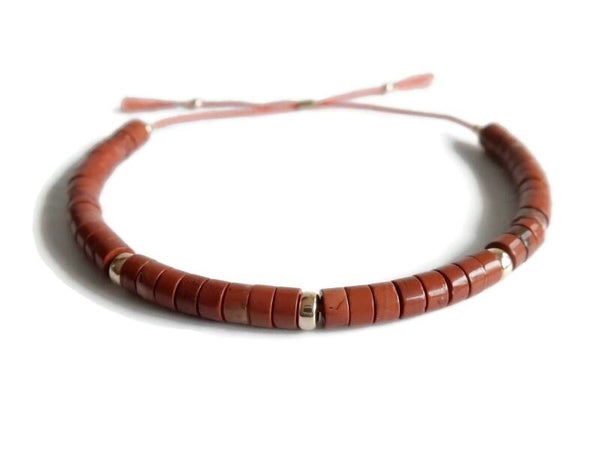 adjustable bracelet 4 mm Red Stone heishi BAL1585