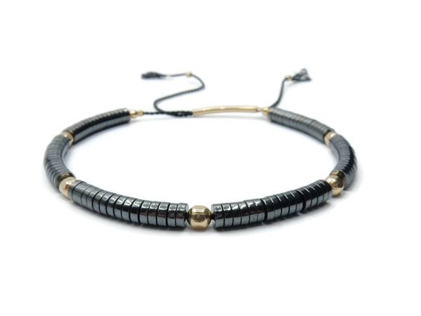 adjustable bracelet Misc 2 mm Hematite discs BM1623