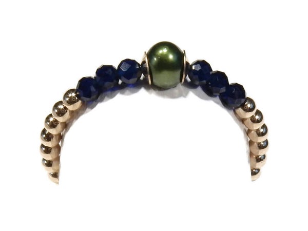 2 mm flexring green pearl & blue crystal RF1242