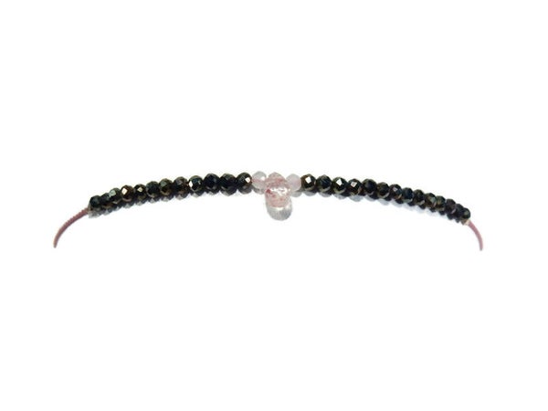 adjustabie bracelet 2 mm goldenbrown spinel and rosequartz  BASP1399