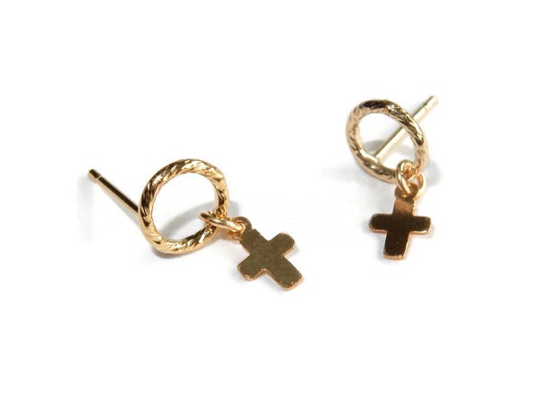 earrings basic S 7 mm sparkling ring & cross EBS1924