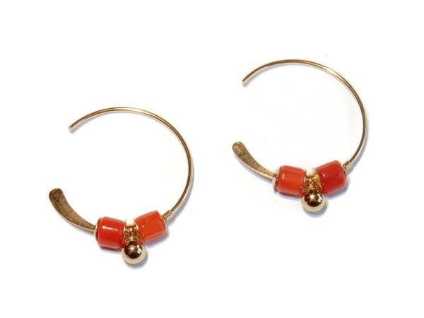 earrings basic S 3/4 hoops 18 mm red coral & 3 mm bell EBS1930