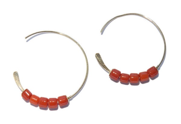 earrings Misc open hoops red coral EM1981