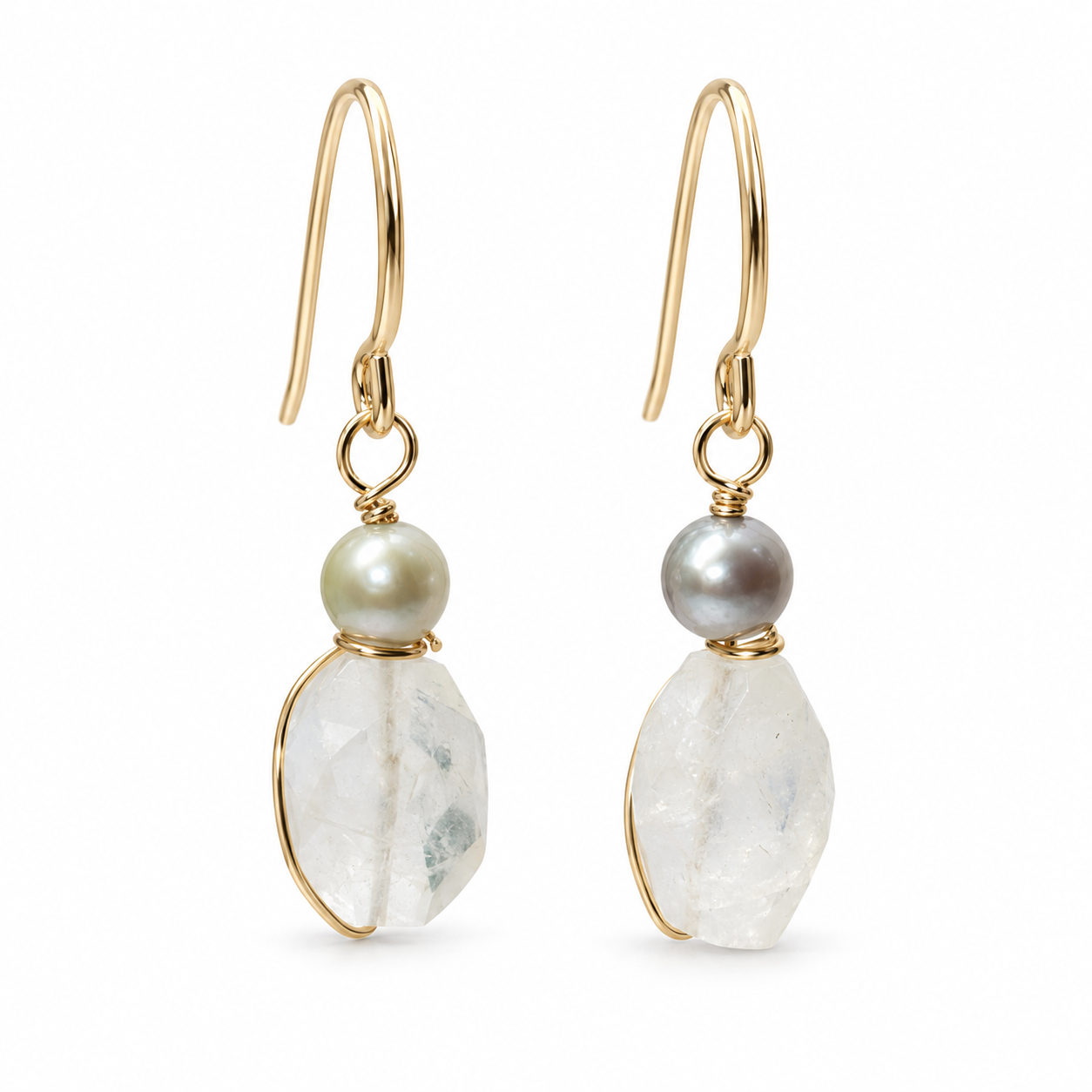 earrings Moonstoon & grey freshwaterpearl EP3233