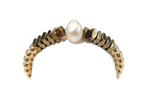 flexring 2 mm white pearl & golden hematite RFP1813