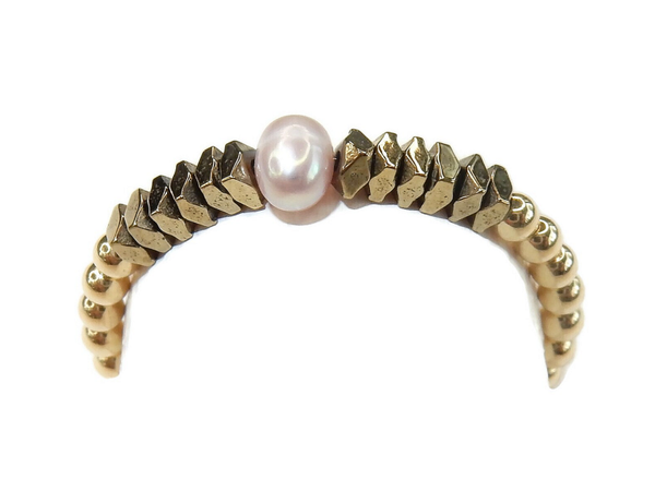 flexring 2 mm rose pearl & golden hematite RFP1817