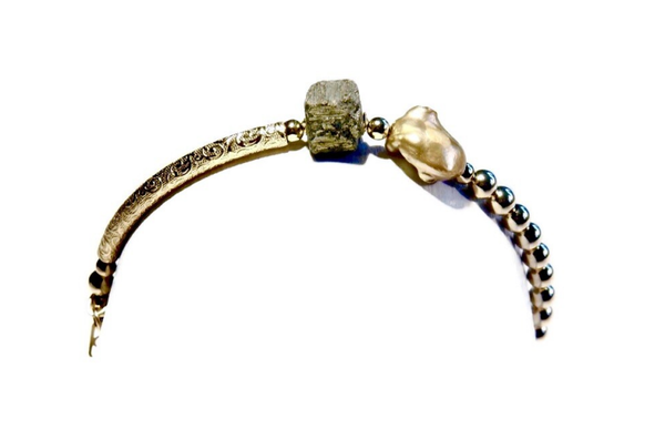 flexbracelet Luc 4 mm pearl & Pyrite BL1717