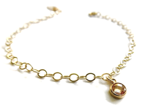 flat chain bracelet with champaign CZ BC1907