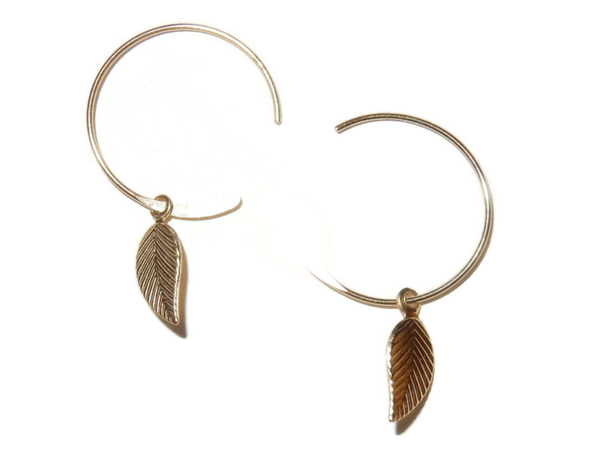 earrings basic S 3/4 hoops & leaf EBS1926