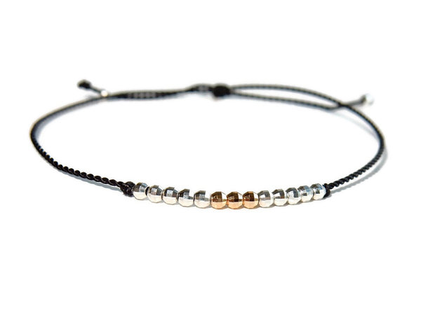 bracelet 3 14K solid goldbeads & 10+2 sterling silverbeads GB2128