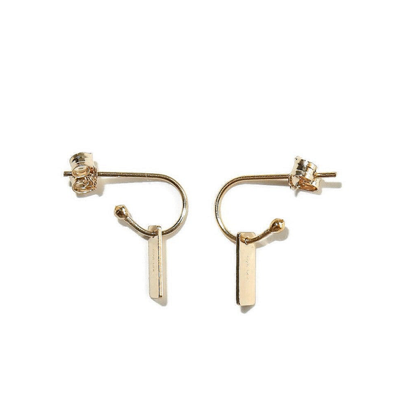tiny open hoops/studs with rectangle charm EBS2278