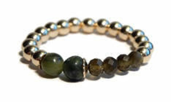 3 mm ring with green serpentine & cateye