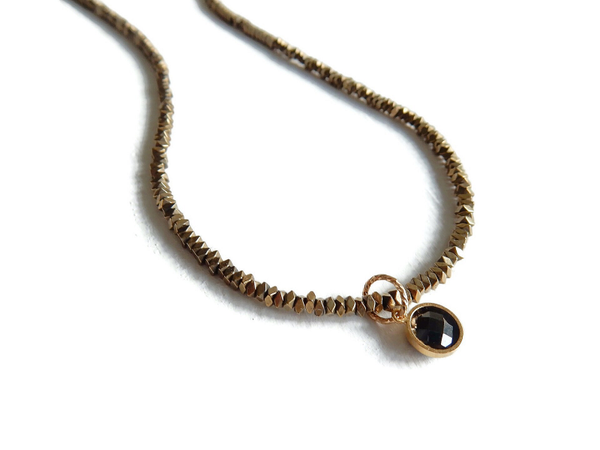 choker Hematite with black CZ charm NCH1602C