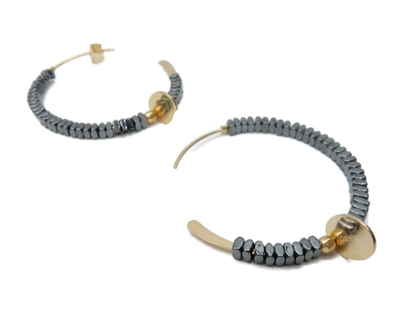 earrings Misc shiny black 2 mm Hematite EM1654