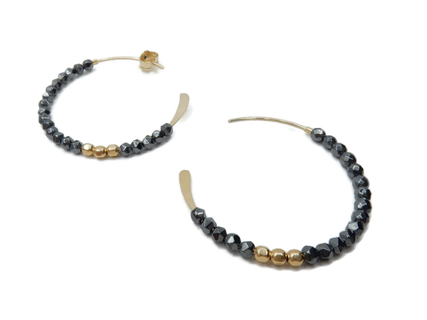 earrings Misc 2 mm faceted shiny black Hematite EM1658