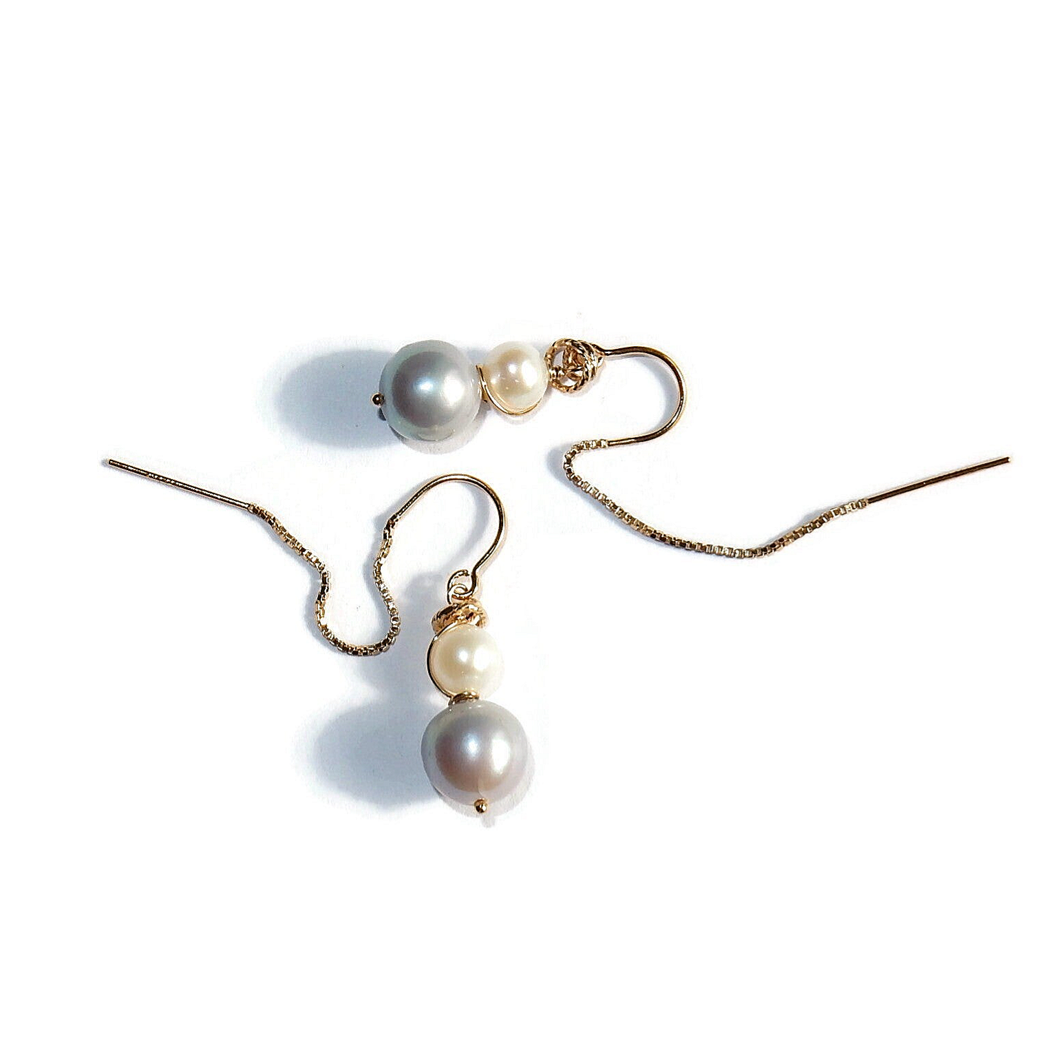 earrings Pearls pull through white & grey round freshwaterpearls AAAQ EP3213