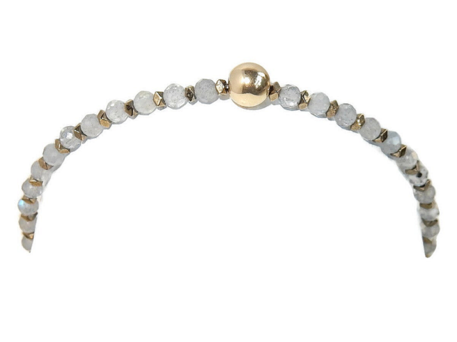 flexbracelet Gems 3 mm Labradorite & Hematite with 6 mm goldfilled bead BFG2908