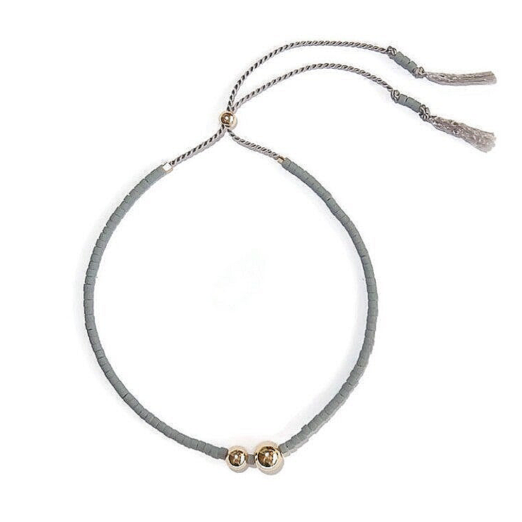 adjustable silk bracelet Lafauve grey and goldfilled beads BLS2996