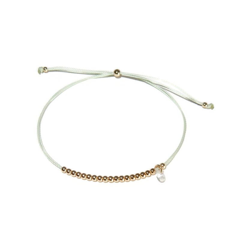 adjustable bracelet lightgreen cord and white CZ charm BH3198