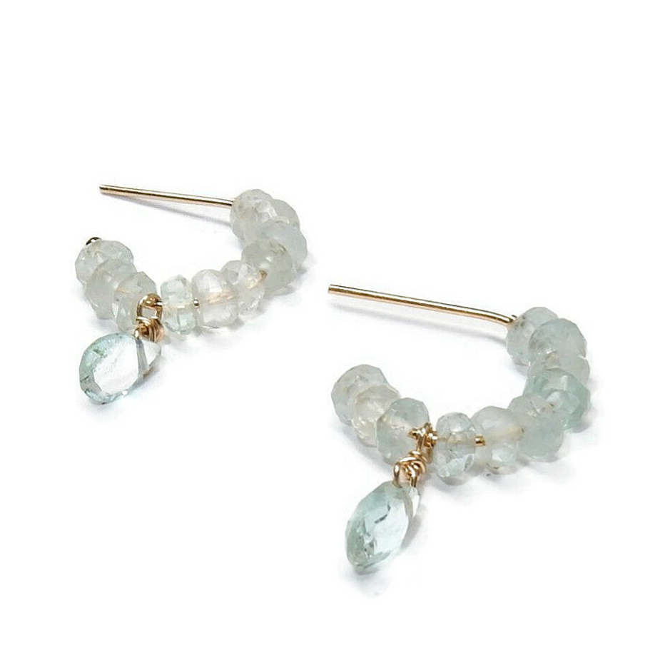earrings open hoop studs faceted Aquamarine EG3234