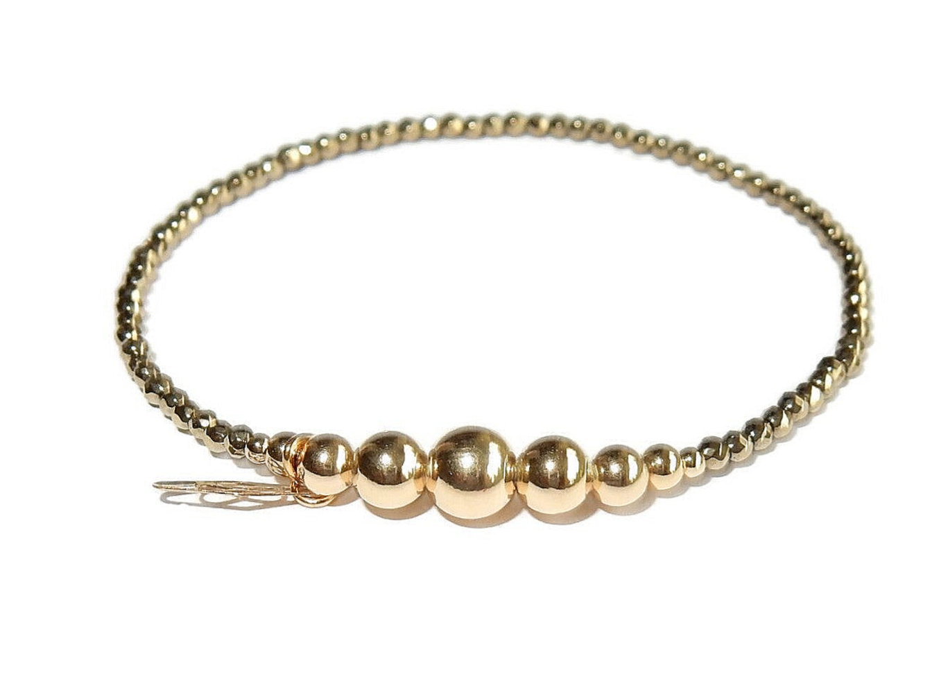 flexbracelet 2 mm Hematite & 2-6 mm goldfilled beads BF3065