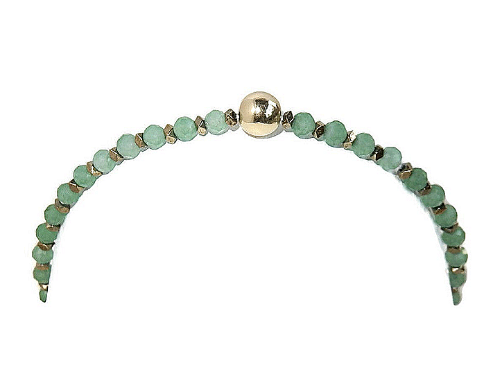 flexbracelet 3 mm Gems green Aventurine & Hematite with 6 mm goldfilled bead BFG2909