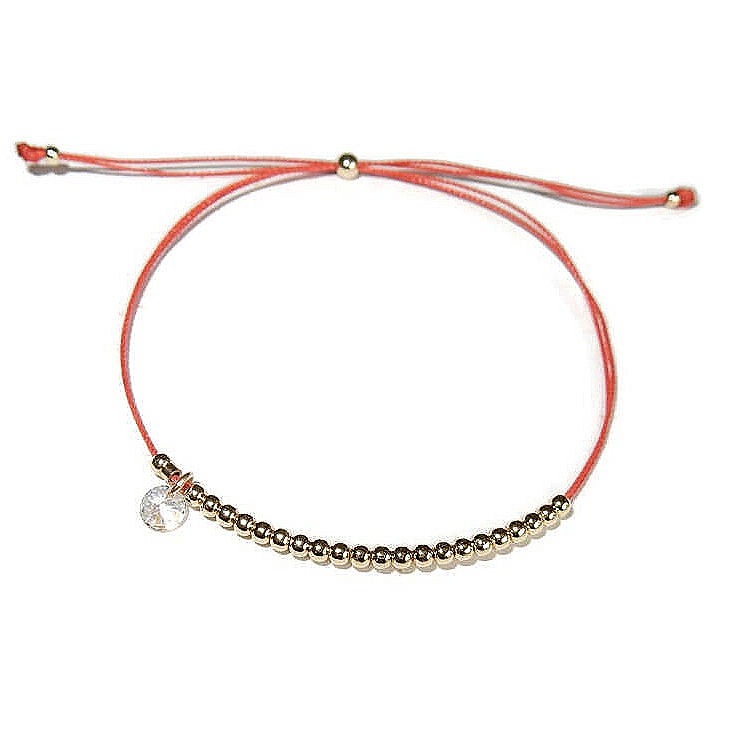 adjustable bracelet red cord and white CZ charm BH3197