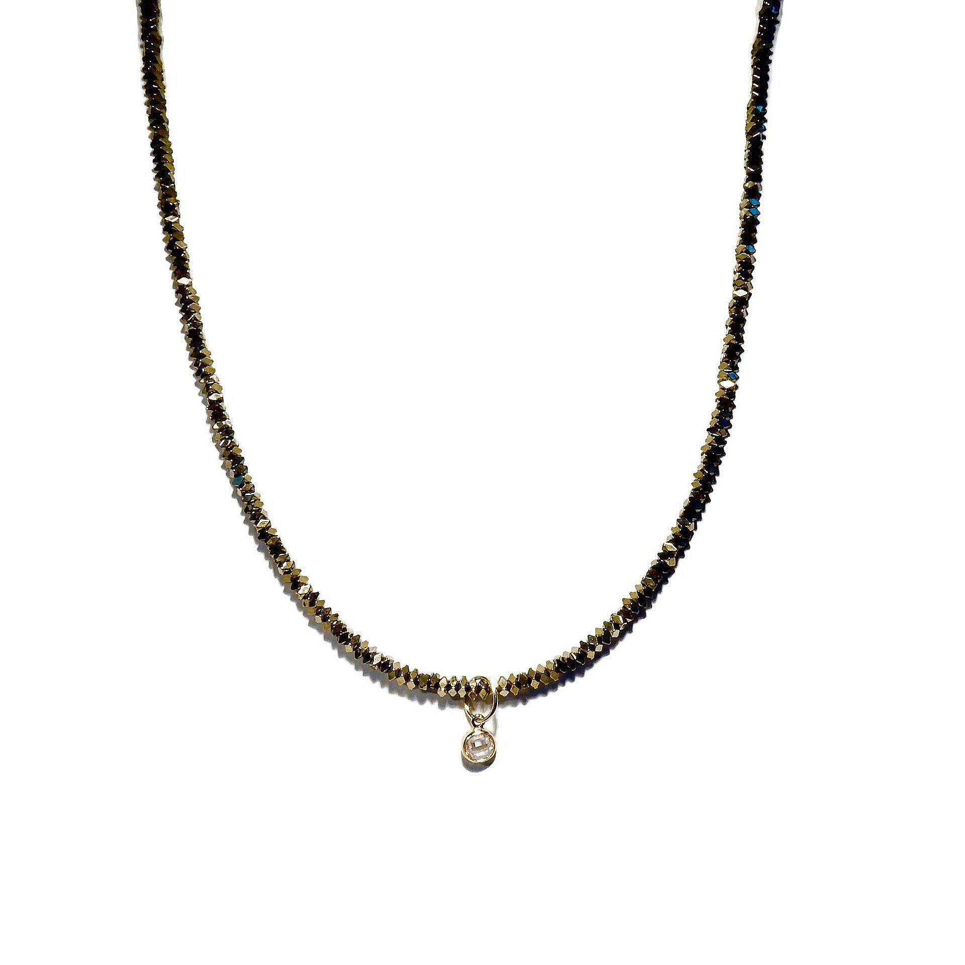 choker Hematite with white CZ charm NCH1600C