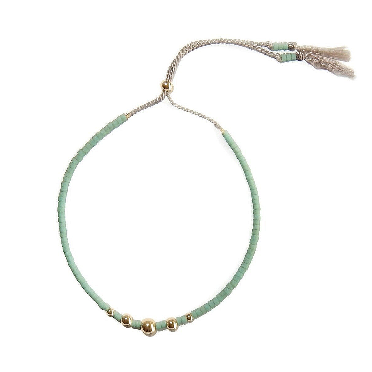 adjustable silk bracelet Lafauve Seafoam and goldfilled beads BLS3000