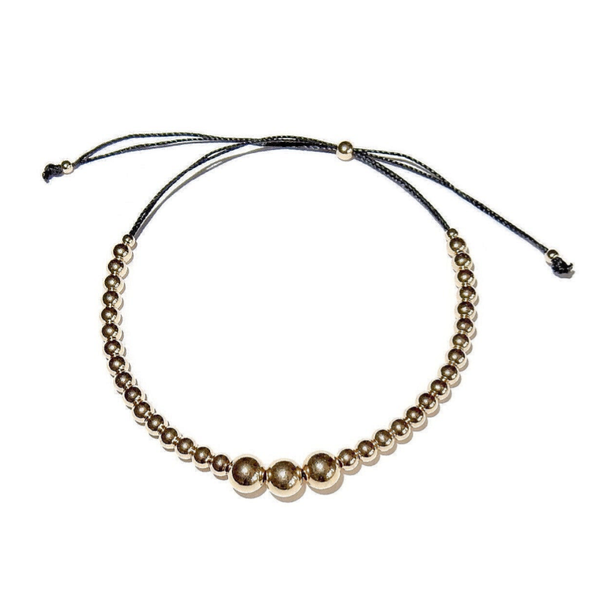 bracelet Happy Excl black cord and goldfilled beads BHE3199