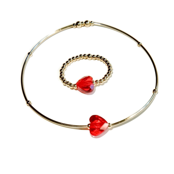combi flexbracelet & -ring Love crystal heart & tubes BFLcombi2704