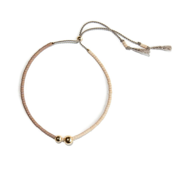 adjustable silk bracelet Lafauve Blush and Lavender with goldfilled beads BLS3001