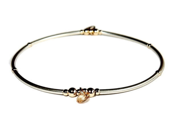 flexbracelet silver & goldfilled diamondlook with champaign CZ charm BFLE3150