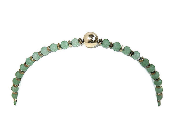 flexbracelet 3 mm Gems green Aventurine & Hematite with 6 mm goldfilled bead BFG2909