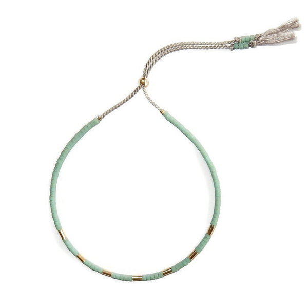 adjustable silk bracelet Lafauve Seafoam and goldfilled tubes BLS2998