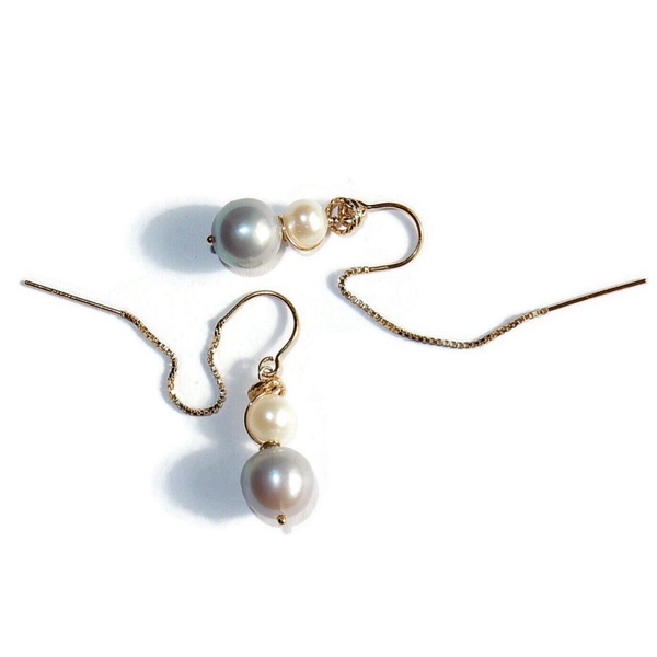 earrings Pearls pull through white & grey round freshwaterpearls AAAQ EP3213