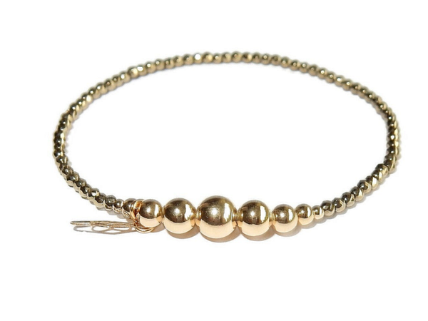 flexbracelet 2 mm Hematite & 2-6 mm goldfilled beads BF3065