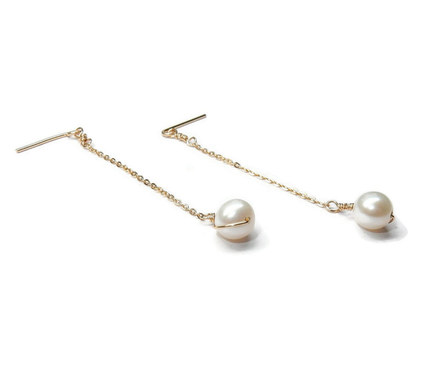 earrings white round AA quality pearl on chain EP3228