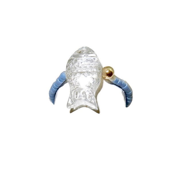 flexring Ocean babyblue with scarved glass transparent fish RFO3266