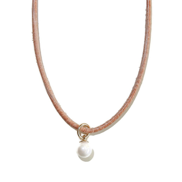 soft goatleather necklacecord with crystal pearl NLC2973