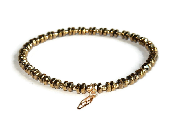 flexbracelet 4 mm faceted Hematite & 2 mm goldfilled BF3142