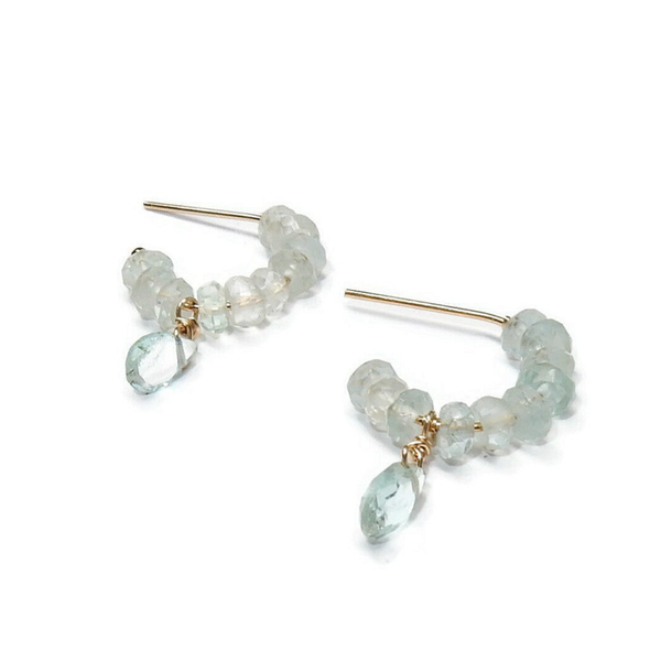 earrings open hoop studs faceted Aquamarine EG3234