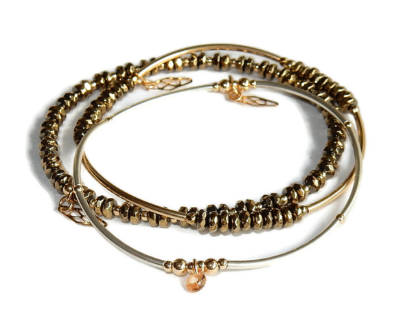 set of three flexbracelets in silver, goldfilled & Hematite BFset3148