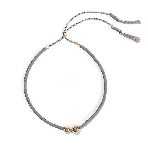 adjustable silk bracelet Lafauve grey and goldfilled beads BLS2996