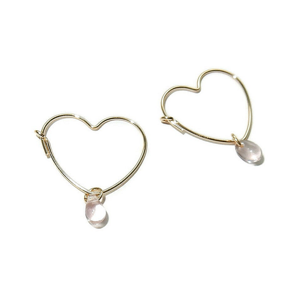 earrings Joy heartshaped hoop with softpink drop EJ2498
