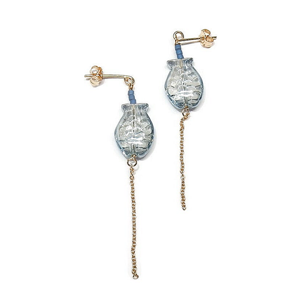 studs with blue fish and 14K goldfilled chain E3366