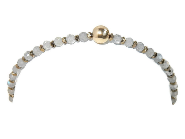 flexbracelet Gems 3 mm Labradorite & Hematite with 6 mm goldfilled bead BFG2908