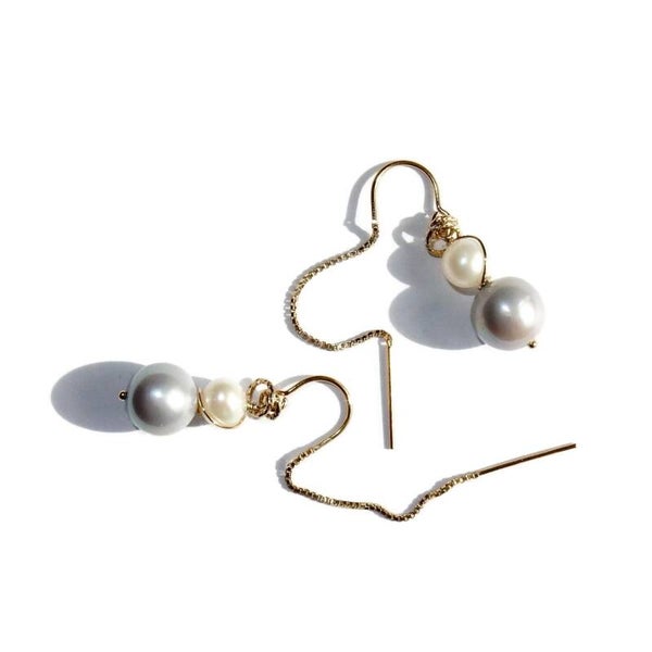 earrings Pearls pull through white & grey round freshwaterpearls AAAQ EP3213