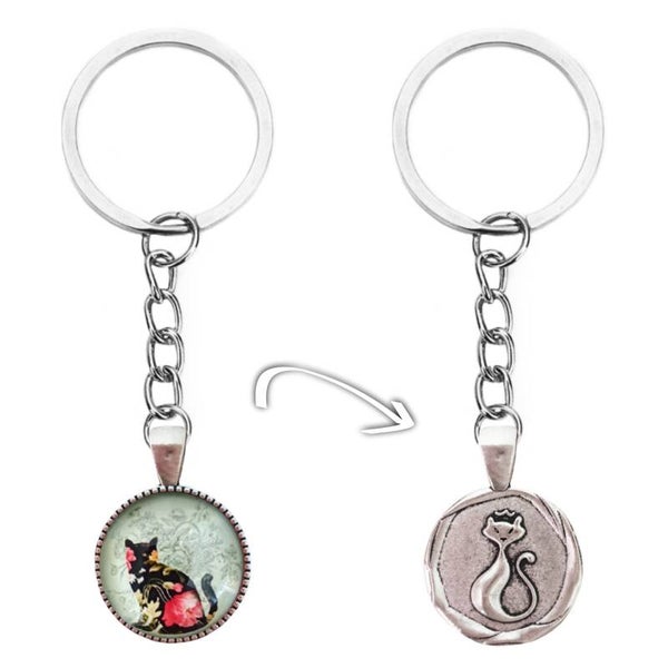 Sleutelhanger "Kat met Bloemen" dubbelzijdig